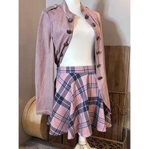 Ladies LARGE Aeropostale Plaid Pink Blue Gray Mini Skater Skirt High Waist
